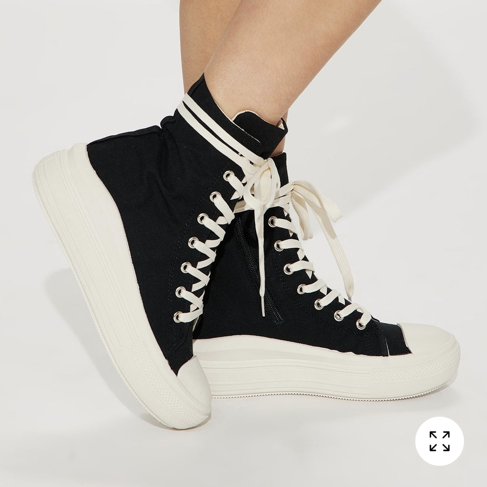 Fashion Nova Black High-Top Platform Sneakers with Cream Accents